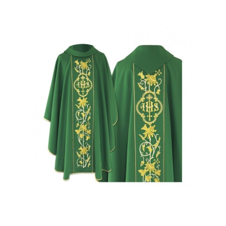 Chasuble gothique verte brodée - tissu uni (45)