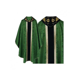 Chasuble gothique col brodé vert - tissu uni (48)