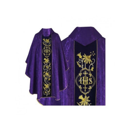 Chasuble gothique brodée violet - tissu jacquard (51)