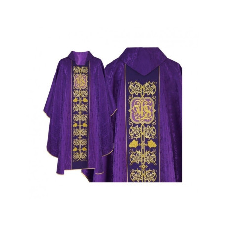 Chasuble gothique brodée violet - tissu jacquard (52)