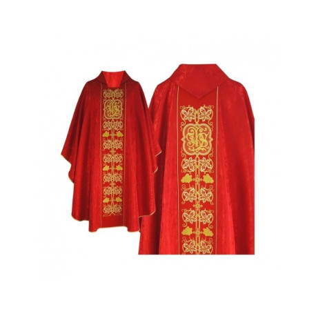 Chasuble brodée rouge gothique - tissu jacquard (53)