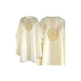 Chasuble semi gothique écru - tissu jacquard (64)