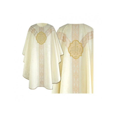 Chasuble semi gothique écru - tissu jacquard (64)