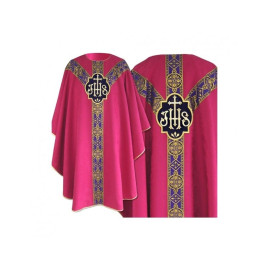 Chasuble semi gothique rose - tissu jacquard (66)