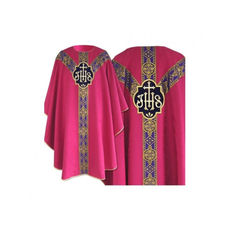 Chasuble semi gothique rose - tissu jacquard (66)