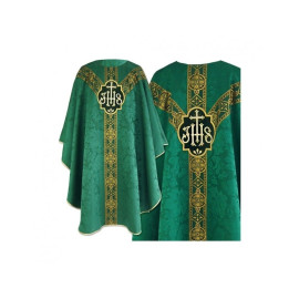 Chasuble semi gothique verte - tissu jacquard (67)