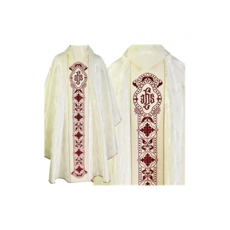 Chasuble gothique, tissu jacquard, écru (61)