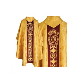 Chasuble gothique, tissu jacquard, miel doré (63)