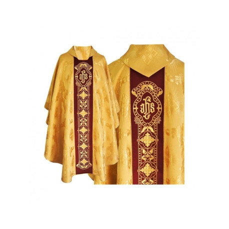 Chasuble gothique, tissu jacquard, miel doré (63)