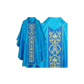 Chasuble mariale, tissu jacquard, bleu (64)