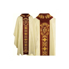 Chasuble gothique, tissu jacquard, écru (66)
