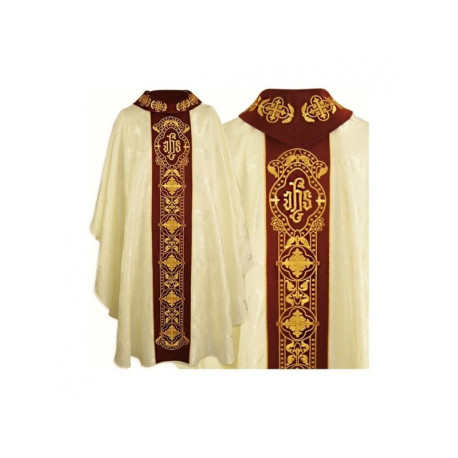 Chasuble gothique, tissu jacquard, écru (66)