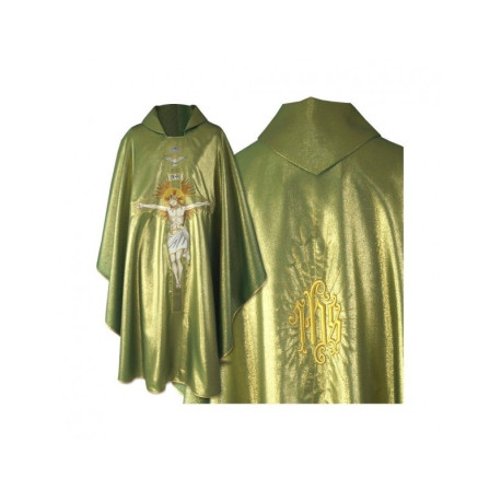 Chasuble gothique verte - Crucifixion de Jésus (25)