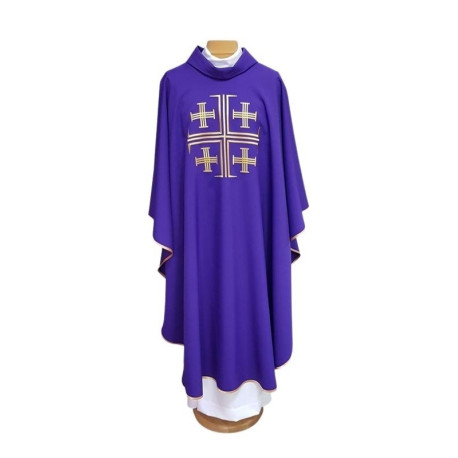 Chasuble brodée Croix de Jérusalem - violet (22)