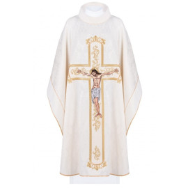 Chasuble brodée Jésus en croix - écru (190)