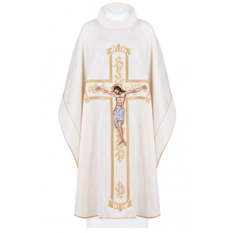 Chasuble brodée Jésus en croix - écru (190)