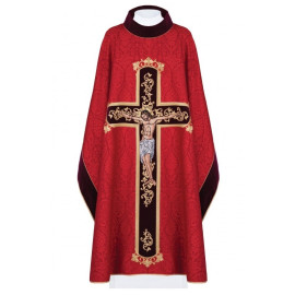 Chasuble brodée Jésus en croix - rouge (190)