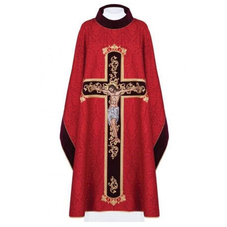 Chasuble brodée Jésus en croix - rouge (190)