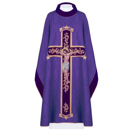 Chasuble brodée Jésus en croix - violet (190)