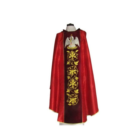 Chasuble brodée rouge, damassée - ornement (2)