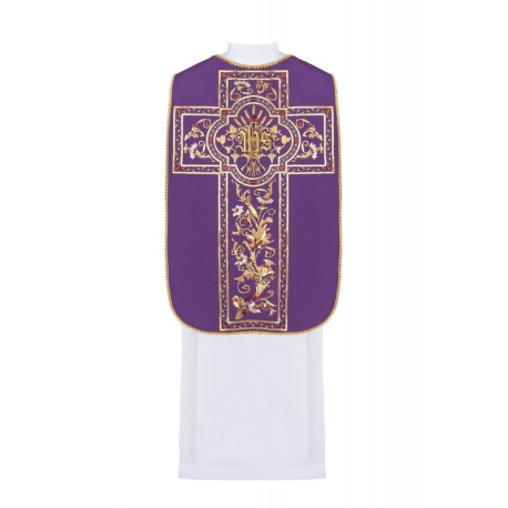 Chasuble romaine brodée IHS - couleurs liturgiques (40)