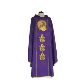 Chasuble brodée en violet de Jésus avec une couronne d'épines