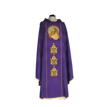 Chasuble brodée en violet de Jésus avec une couronne d'épines