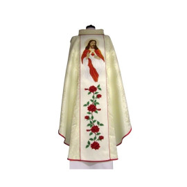 Chasuble brodée Cœur de Jésus - tissu à rosettes