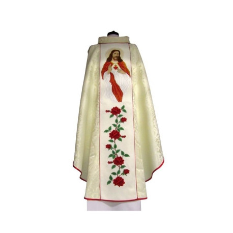 Chasuble brodée Cœur de Jésus - tissu à rosettes