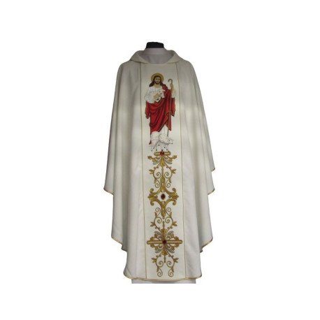 Chasuble brodée du Bon Pasteur, écrue, unie