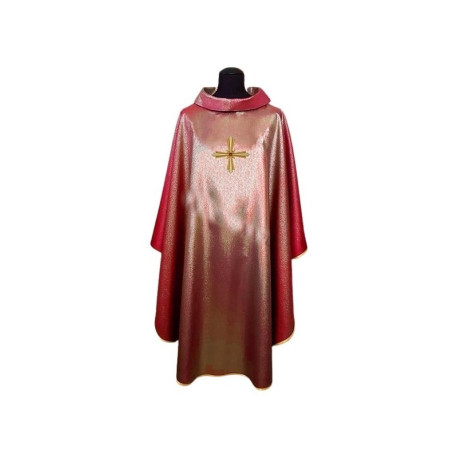 Chasuble rouge, brillante, broderie sur tissu (3)