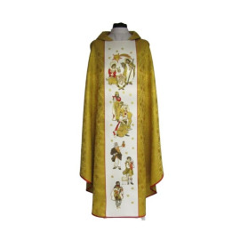 Chasuble de Noël à rosettes dorées - Sainte Famille (4)