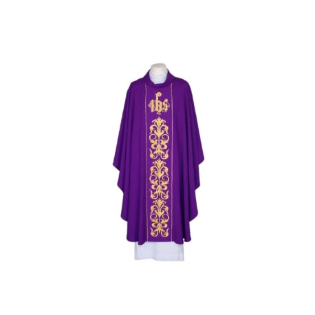Chasuble brodée pourpre - IHS (26)