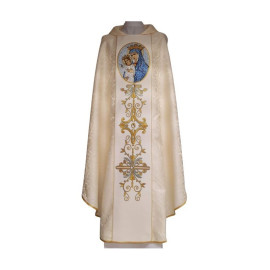 Chasuble brodée Notre-Dame de l'Église - tissu à rosettes