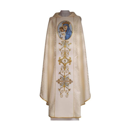 Chasuble brodée Notre-Dame de l'Église - tissu à rosettes