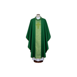 Chasuble brodée verte - pierres décoratives (11)