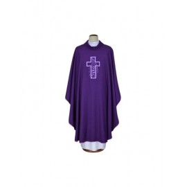 Chasuble violette brodée - tissu de lin (14)