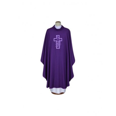 Chasuble violette brodée - tissu de lin (14)