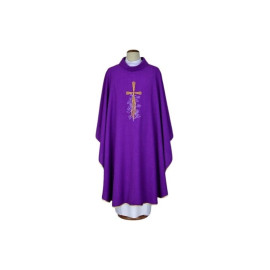 Chasuble violette brodée - croix, raisins (17)