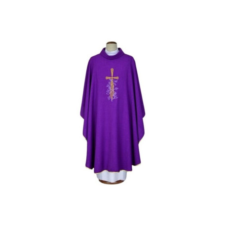 Chasuble violette brodée - croix, raisins (17)