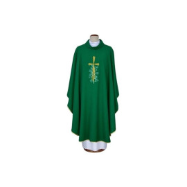 Chasuble verte brodée - croix, raisins (17)