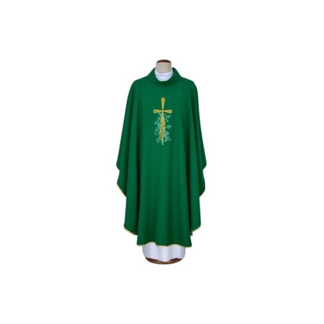 Chasuble verte brodée - croix, raisins (17)