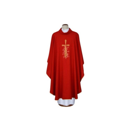 Chasuble rouge brodée - croix, raisins (17)