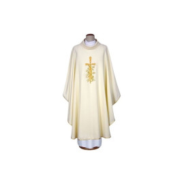 Chasuble écrue brodée - croix, raisins (17)