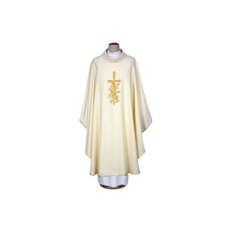 Chasuble écrue brodée - croix, raisins (17)