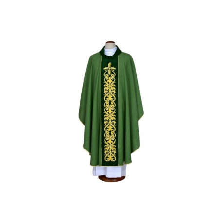 Chasuble verte brodée - croix, ornement (19)