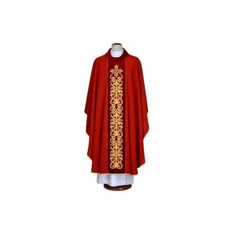 Chasuble rouge brodée - croix, ornement (19)