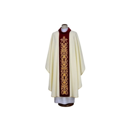 Chasuble écrue brodée - croix, ornement (19)