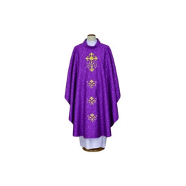 Chasuble violette brodée, tissu damassé - Croix (22)