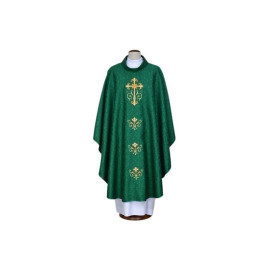 Chasuble verte brodée, tissu damassé - Croix (22)